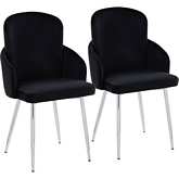 Dahlia Dining Chair in Chrome Metal, Gold & Black Velvet (Set of 2)